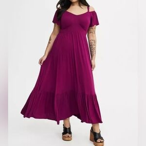 Torrid Super Soft Jersey Cold Shoulder Tiered  Off-Shoulder Maxi Dress 2X 18/20
